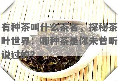 有种茶叫什么茶名，探秘茶叶世界：哪种茶是你未曾听说过的？